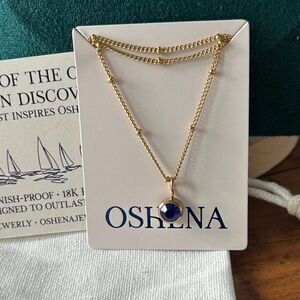 Oshena designer beachwear sapphire blue gemstone gold necklace